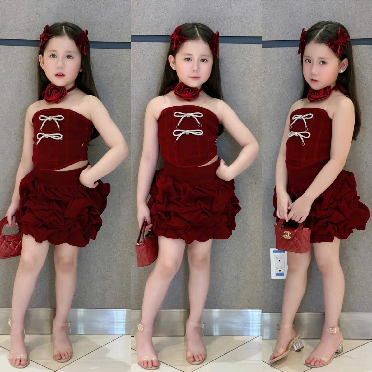 Sét 3 chi tiết gồm váy + áo+ choker ,from lên sang chảnh lắm lun á Nữ
