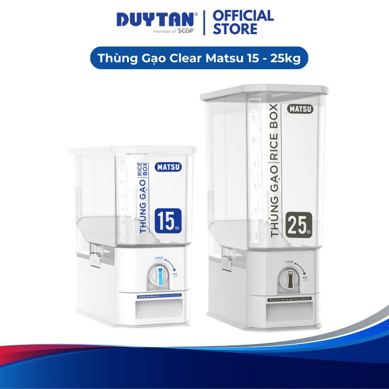 Thùng đựng gạo Clear trong, 15 - 25kg, thương hiệu Matsu Nhựa Duy Tân, thùng đựng thông minh, tiện lợi, chống ẩm mốc, mối nhọt