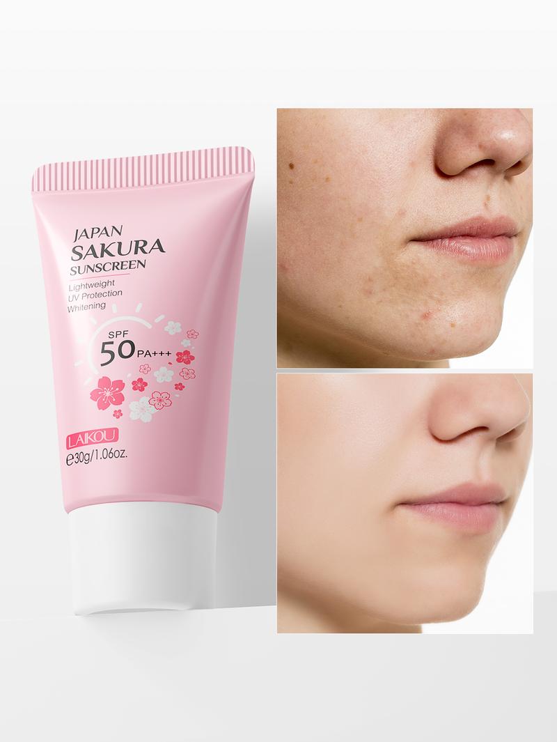 Product Introduction of LAIKOU Anti Sun Pollution Sakura Sunscreen 30g - Anti Blue Light Dust Proof SPF50 PA+++ UVA UVB Protection Sun Cream For Unisex Users - For Face & Body Skin Best Gifts On Mother's Day Valentines Day Facial Flower 15
