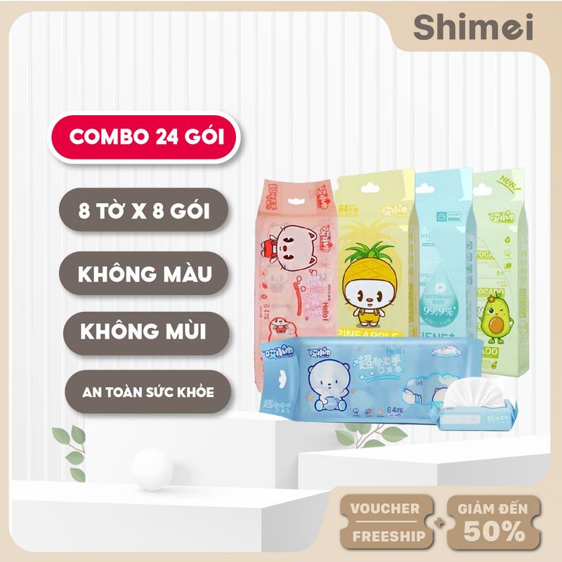 Combo 24 Gói Khăn Giấy Ướt size 14cm Mini Tiện Lợi Mang Theo Cho Bé Khăn Ướt MÀU NGẪU NHIÊN khăn ướt pewpew