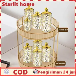 Rak Aqua Gelas Estetik Rak Serbaguna Tempat Kosmetik Tempat Aqua Gelas Estetik Mewah Rak Gold Rak Makeup Gold Rak Bumbu Rak Dapur/ Rak Putar / Rak Rotating makeup Organizers Perfume Organizer