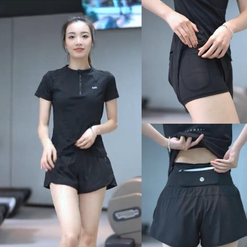 Bộ áo khóa quần túi khóa kéo đựng điện thoại tập gym chạy bộ cho nữ vải thun chất đẹp