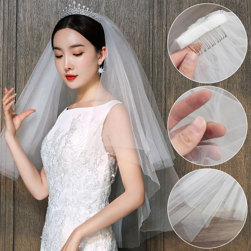 Product Introduction of Wedding Accessories Short Simple Two Layer Photo Veil With Comb Bridal Veil Wedding Veil Women's Tulle 13