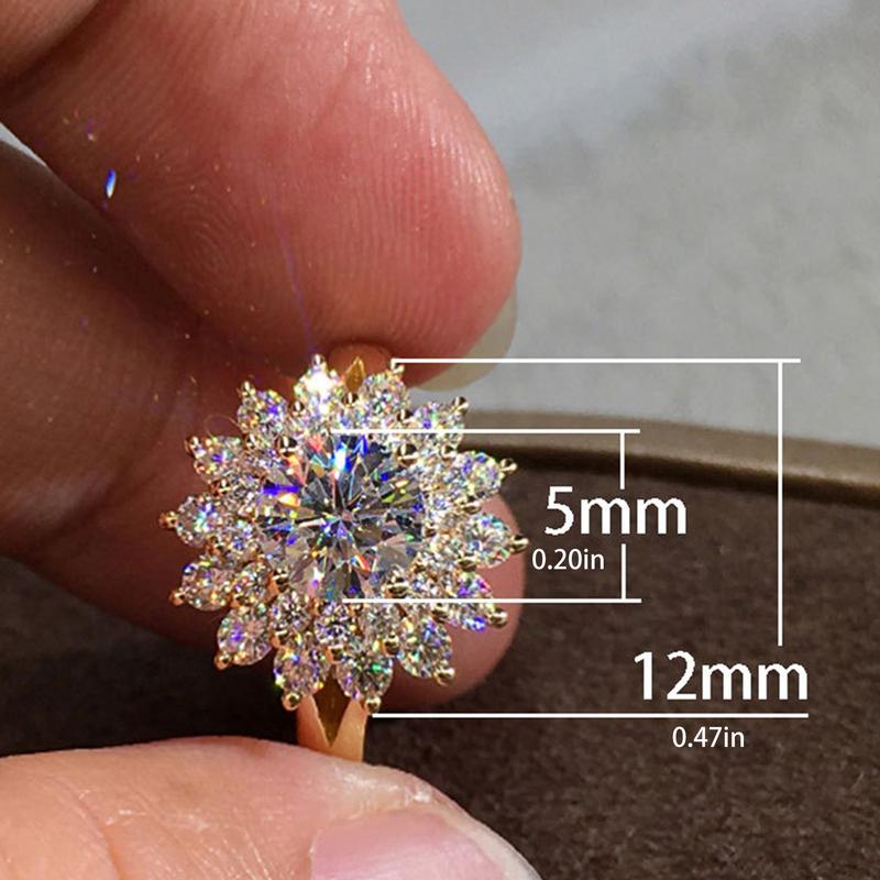 Product Introduction of Exquisite Zircon Sunflower Ring Bling Finger Ring For Women Girl Wedding Engagement Party Jewelry Gift 26