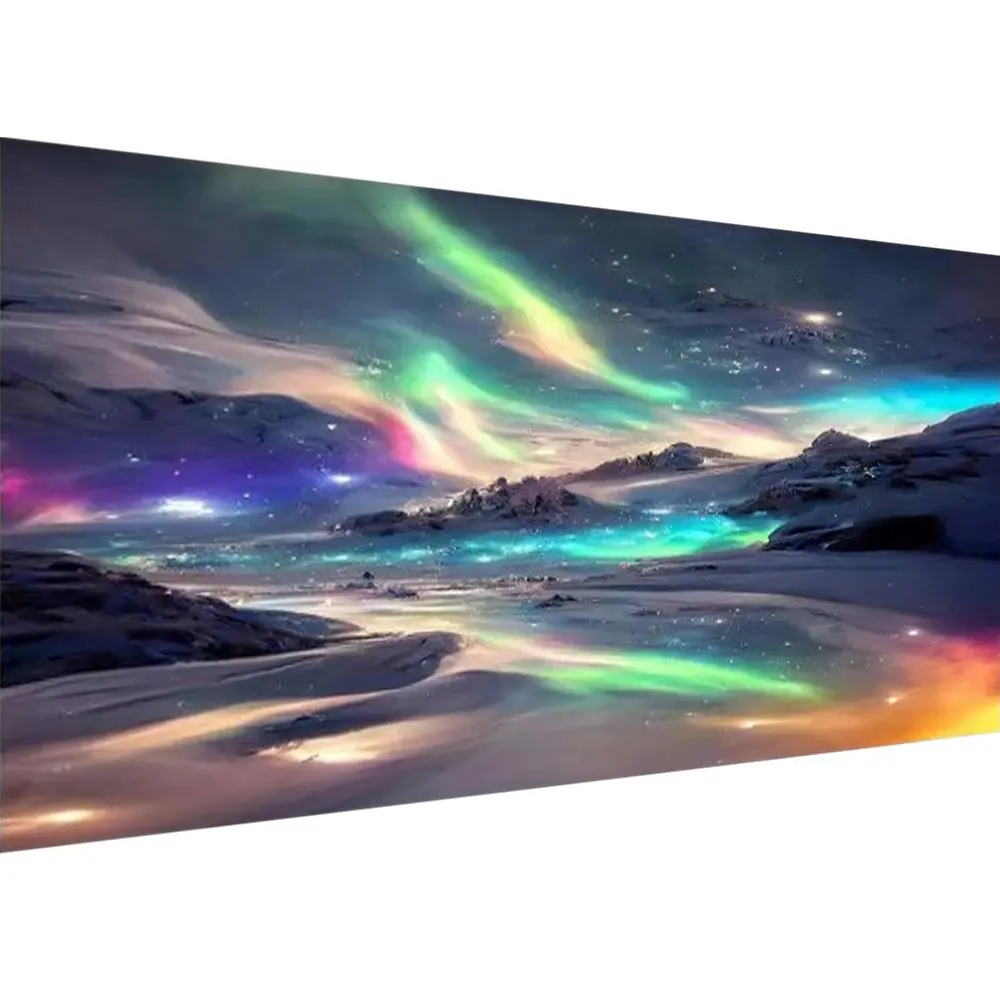 DIY Artificial Rhinestones Arts Colorful Painting Kit Without Frame, Colorful Snow Aurora Scene Pattern DIY Painting, Handmade Craft Wall Art Decoration