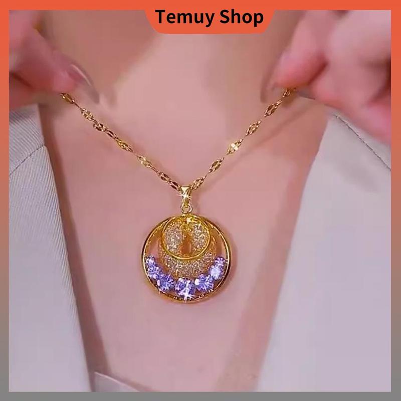 Vòng Cổ Mặt Dây Chuyền Tròn Zircon Màu Tím Lấp Lánh Thanh Lịch Và Bền, Dành Cho Phụ Nữ, Thời Trang, Giá Cả Phải Chăng, Phụ Kiện Sang Trọng, Thích Hợp Cho Các Bữa Tiệc, Quà Tặng, Được Vận Chuyển Từ Kho Địa Phương