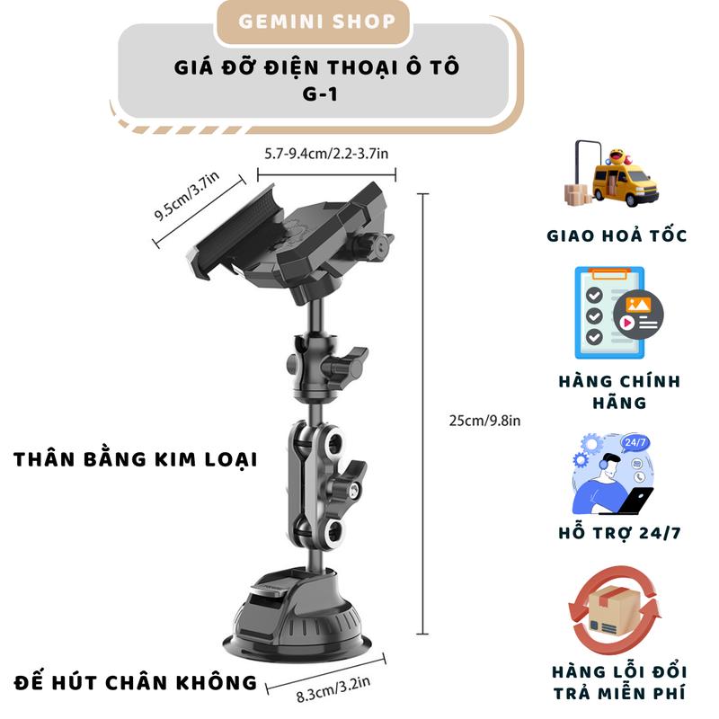 Giá đỡ điện thoại ô tô, xe máy. Thiết kế đế hút chân không và thân bằng hợp kim bền bỉ, đầu gàm điện thoại chắc chắn phù hợp mọi kích cỡ điện thoại. Phụ Kiện