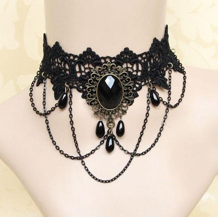 Product Introduction of Vòng Cổ Ren, Phong Cách Gothic Châu Âu Và Mỹ, Dây Chuyền Xương Đòn Vòng Cổ Nữ, Vòng Cổ Đơn Giản, Phụ Kiện Punk Màu Đen, Dây Đeo Cổ, Vòng Cổ 3