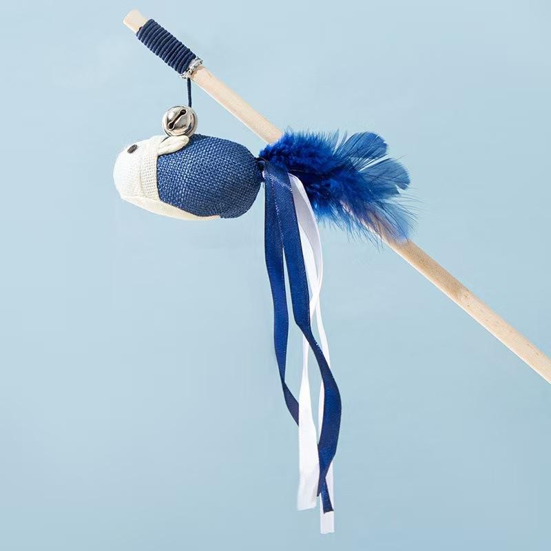 Product Introduction of 🔥 Cat Teaser Canvas Wooden Rod Mouse Bell Feather Elastic String Wear-Resistant Bite-Resistant Self-Hi Relieving Stuffy 3