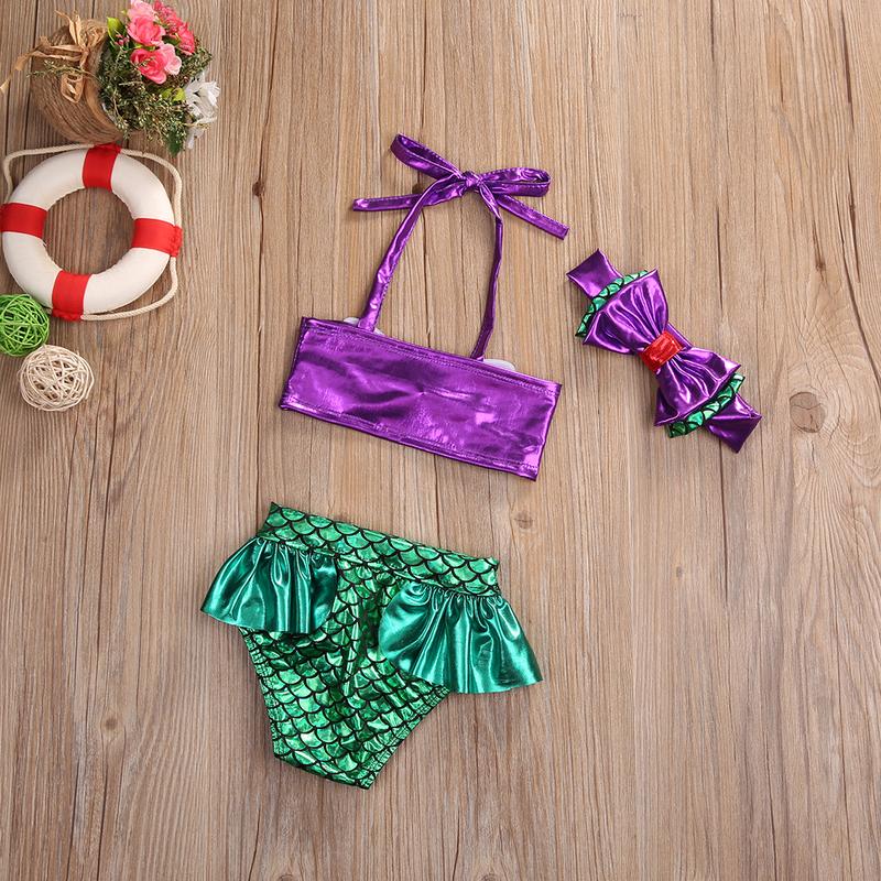 3pcs Set Princess Baby Girls Mermaid Bikini Set Bow Swimwear Swimsuit Bathing Suit Costume Baby Girls Two Piece Suits 1
