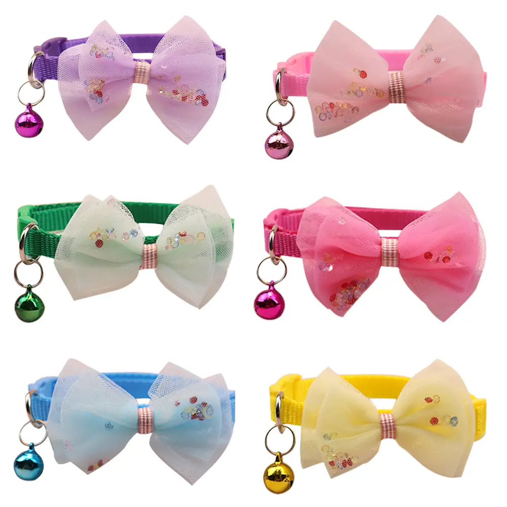 New Pet Bow Collar Cat Dog Bell Collar Adjustable Small Dog Cat Neck Ring