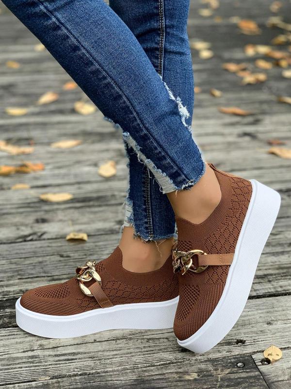 Women's Fashionable Chain Decorated Platform Sneakers, Casual Comfortable Sports Shoes for Daily Wear, Female All-match Round Toe Shoes for Daily Wear 3