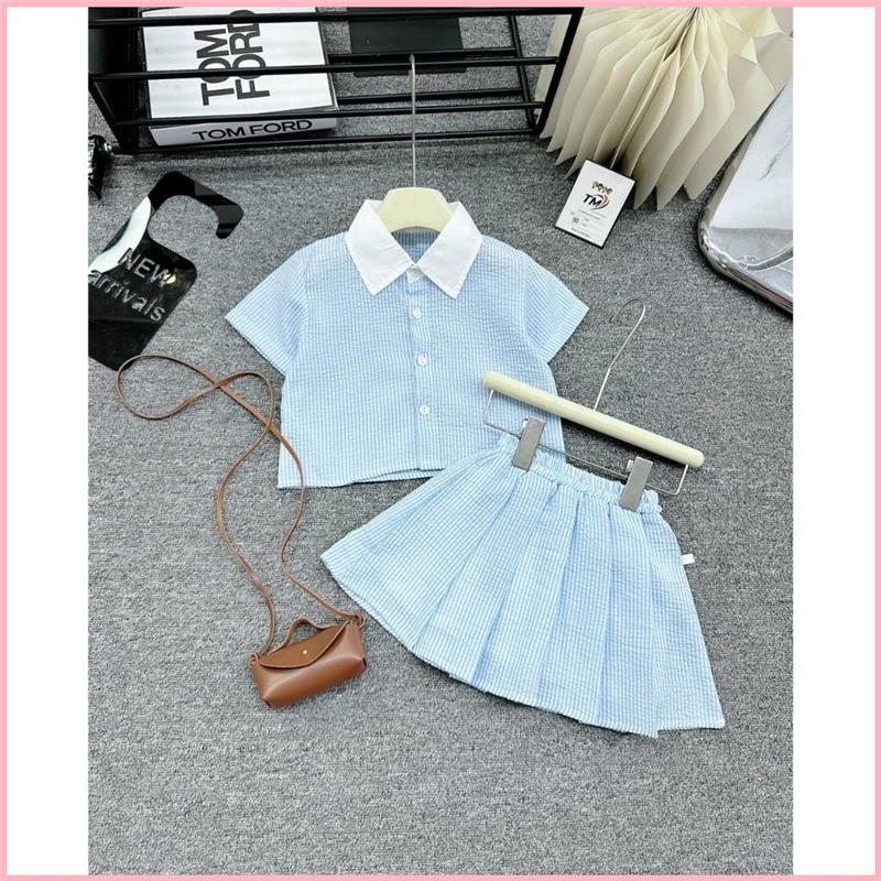 Product Introduction of JODEHSHOP [B97] Bộ váy sơ mi bé gái Bonbi áo sơ mi mix chân váy có lót màu xanh cực mát mắt, màu hồng baby 50