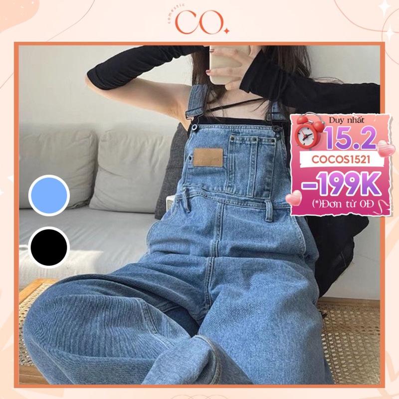  Quần yếm jeans nữ ống rộng quần yếm hai màu xanh đen phong cách_y3 