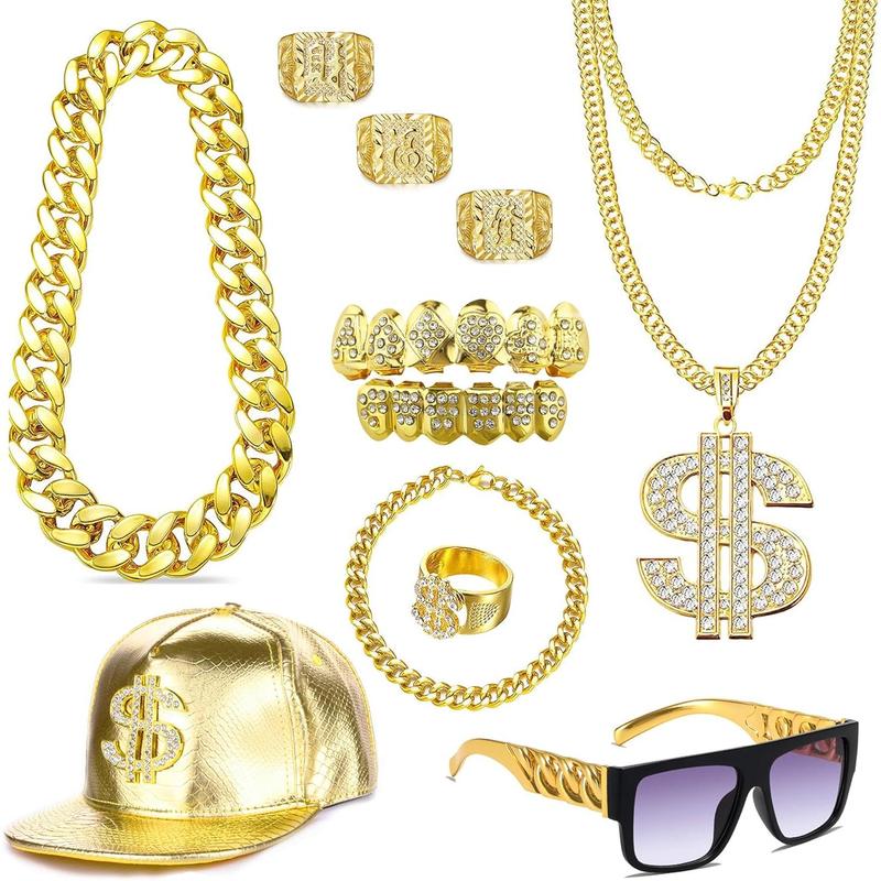 80 90s Hop Costume Outfit Kit Chain Dollar Sign Cap CZ Grillz - TikTok Shop