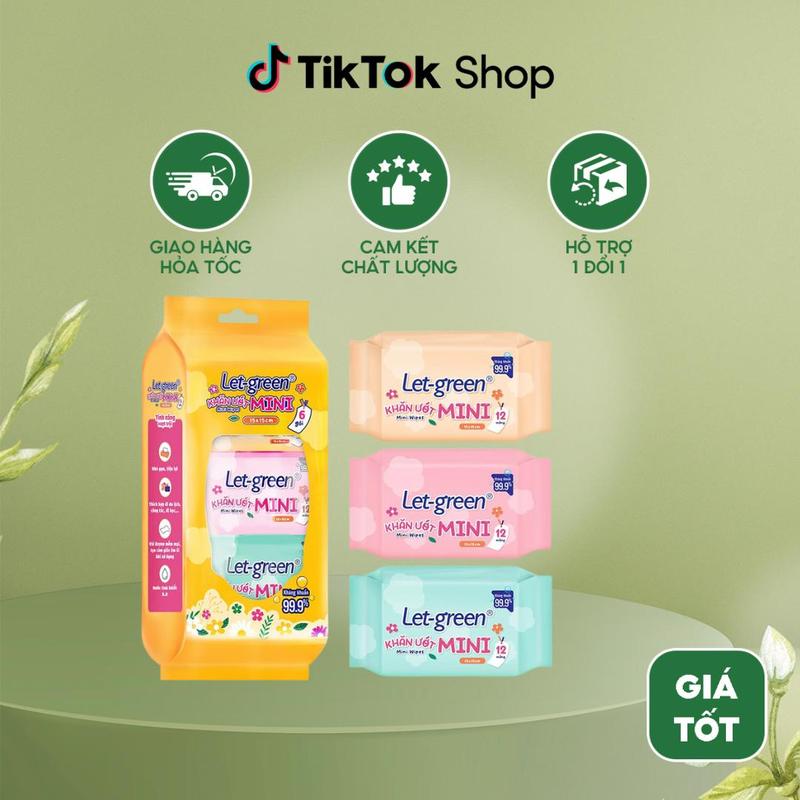 Bịch 3 Gói Khăn Ướt Mini Let-Green, Khăn Ướt Bỏ Túi Tiện Lợi 0