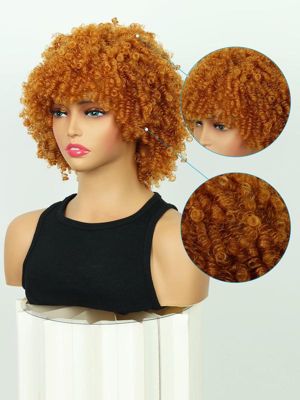 1 Piece 12 Inch Short Coily Wigs For Women, Gorgeous Fluffy Wigs With Bangs, Synthetic Wigs For Party, Daily Use 8