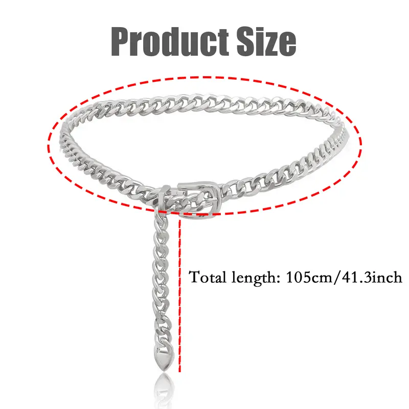 Thắt Lưng Dây Xích Kim Loại Cho Nữ, 1 Chiếc, Thắt Lưng Váy, Có Thể Điều Chỉnh 6