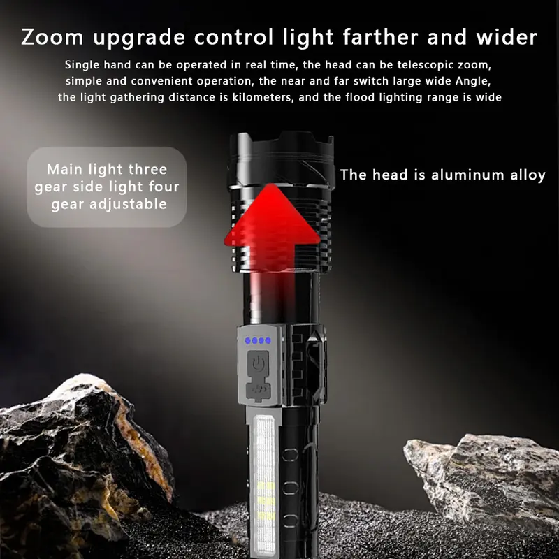 Đèn pin A76 siêu sáng chiếu xa 300m có Zoom xa gần, chống nước IPX4, pin trâu đèn pin A76 đèn pin thông minh đèn di động đèn pin  siêu sáng 4