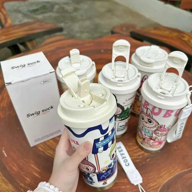Cốc Giữ Nhiệt Hoạ Tiết Hoa Lá Dung Tích 500ml Có Kèm Ống Hút Chất Liệu inox 316 4