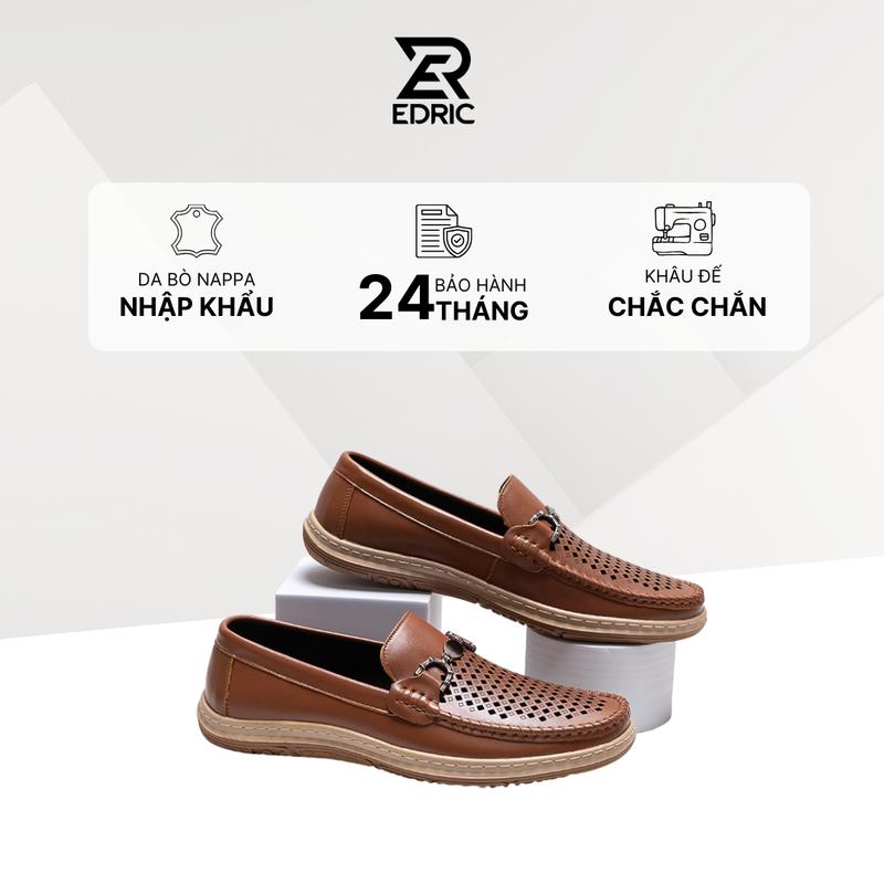 GH 05 : Giày Mocasin Nam, EDRIC SHOES Giày Da Bò Cắt Laser Thoáng Khí Mùa Hè Khâu Full Đế Cao Su Non Mềm Mại Êm Ái Nhẹ Nhàng Phối Khóa Thanh Lịch ( Size 38 - 43 ) Shoes Loafer Đế Bằng Loafer Đế Bằng giay  nam
