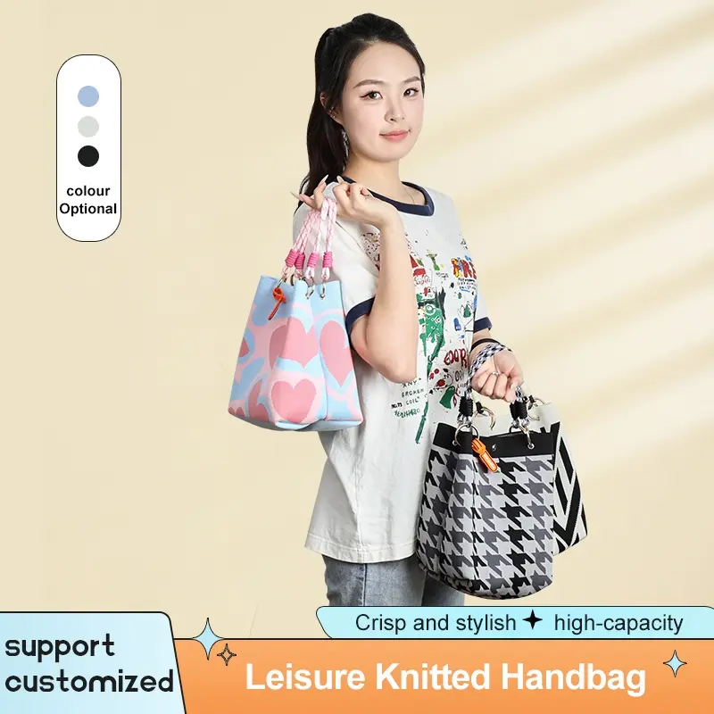 Knitted Tote Bag Premium Tas Rajut Jinjing Wanita Korean Hand Shopping Bag - T221/T222/T2223 Hitam Pink Totebag