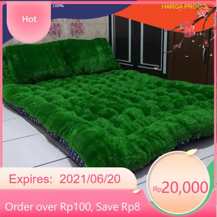 Kasur lantai gender 180x140 Tebal 15 BONUS 2 BANTAL | Kasur bulu rasfur grade super tebal - Gender Hijau, 180x140 Bayar Ditempat