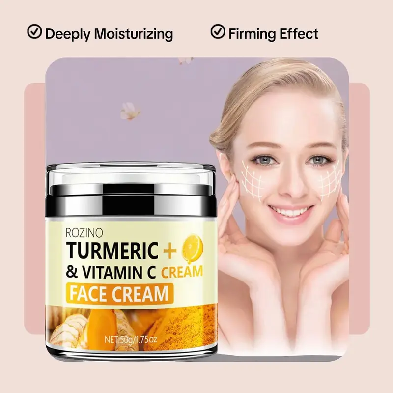 Turmeric + Vitamin C Moisturizing Face Cream, Deeply Moisturize, Tighten, Smooth and Improve Facial Skin, Leaving Skin Firm, Delicate and Elastic, Christmas, Christmas Gift, Face Care Products 1