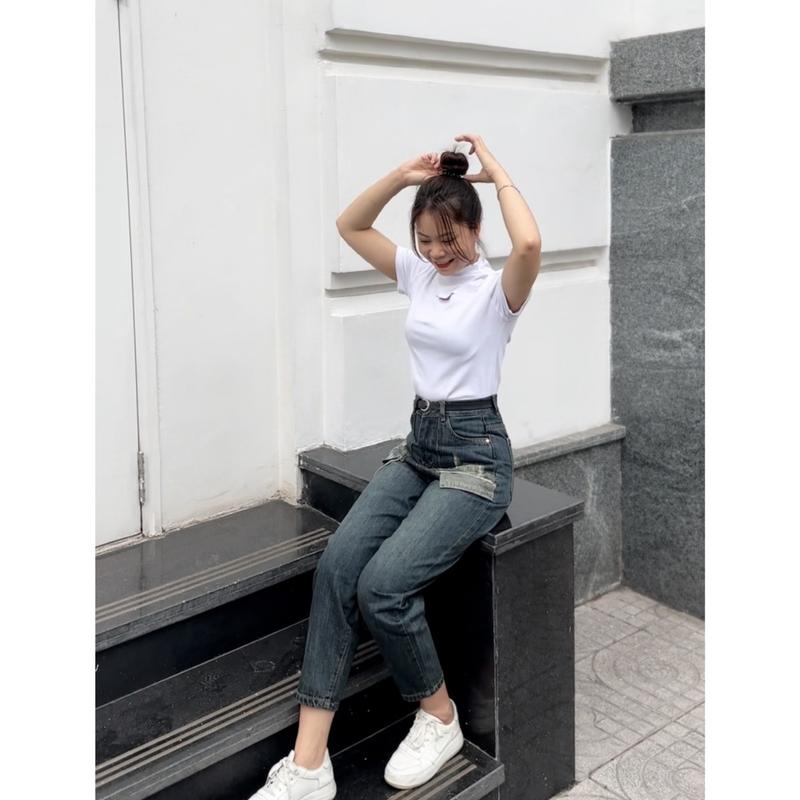 200 BL674 LIVE BIGSIZE quần jean nữ baggy DÁNG THỤNG cạp cao quần bò baggy nữ lưng cao trơn túi tạo kiểu thêu chữ KAKA Denim Women