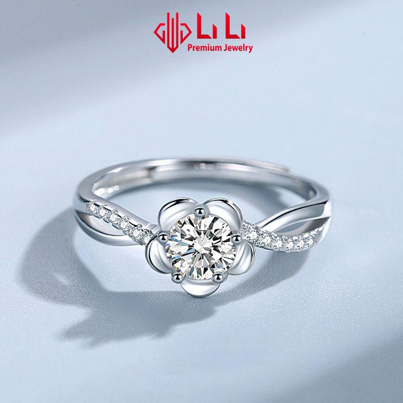  Nhẫn bạc nữ LiLi S925 đính đá CZ cao cấp hình bông hoa đào Sabrina LILI_289467 