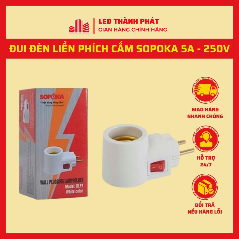 Đui đèn liền phích cắm SOPOKA model ĐLP1 cao cấp chính hãnġ, 5A-250V, có công tắc bật tắt