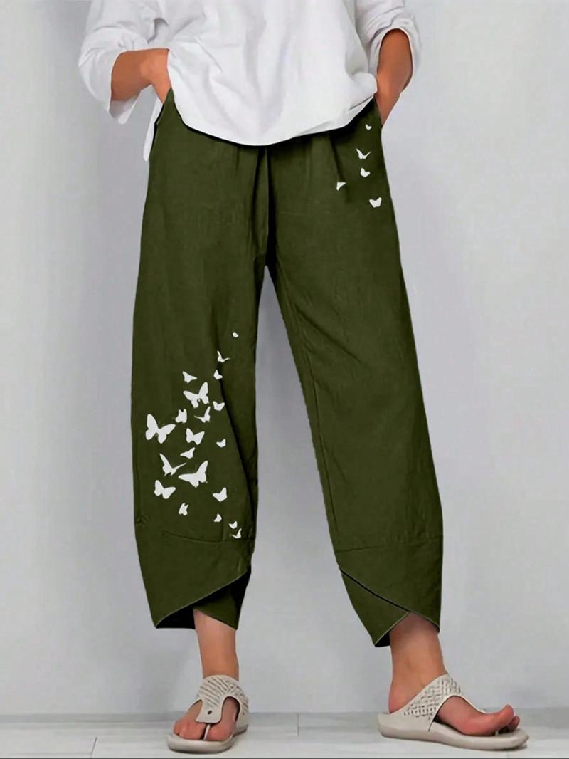 Product Introduction of 【Plus Size】 Butterfly Print Pants, Casual Comfy Trousers for Daily Holiday Vacation Wear, Women's Bottoms for Summer 7