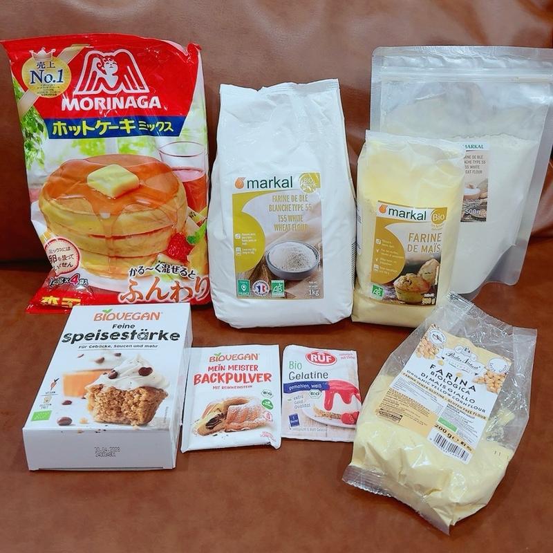 ￼tổng hợp Bột làm bữa phụ, bột làm bánh hữu cơ cho bé từ 6m+ ( bột mỳ, bột bắp, tinh bộp bắp, bột nở, genlatin)