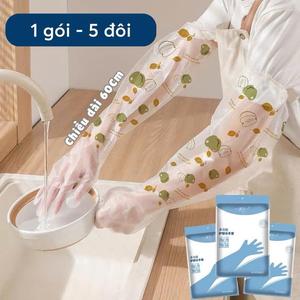Hộp 5 đôi Găng Tay TPE Dùng 1 Lần 60cm - Siêu Dai, Chống Tuột, Đa Năng Rửa Chén Bát, Giặt Đồ, Dọn Dẹp Nhà Cửa