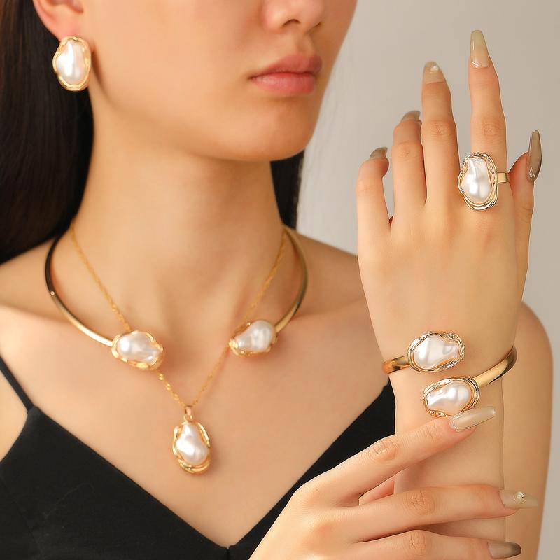 Southeast Asian Trend Baroque Irregular Pearl Set Jewelry for Women High-end Necklace Earrings Ring Bracelet Choker 0