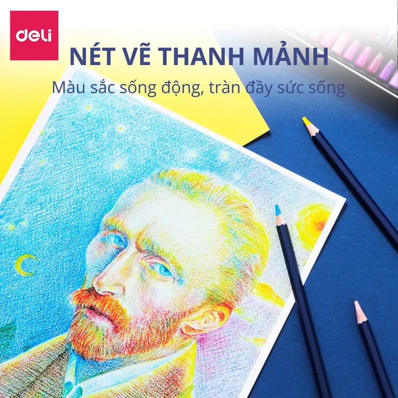 Bút chì màu gốc dầu Finenolo x Deli - 24/36/48/72 màu - Hộp màu chì thiếc chuyên nghiệp tô màu mịn kín giấy tông màu tươi sáng bản nâng cấp