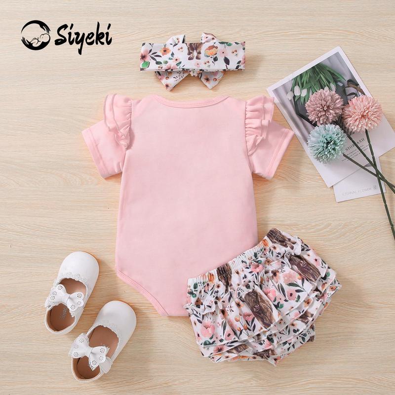 Product Introduction of Baby Girls Father’s Day Outfits, Romper + Bow Shorts + Headband Set 35