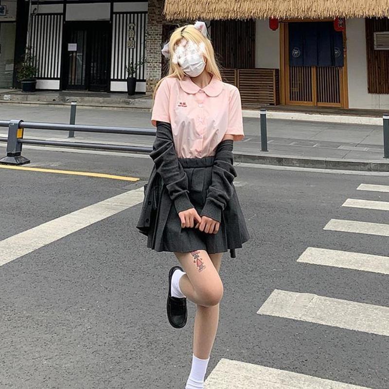 Product Introduction of College style school uniform JK lavender short-sleeved student shirt first love versatile round neck doll collar top girl 16