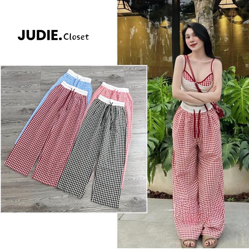 HÀNG MỚI - Quần Suông Nữ Kẻ Caro - Cạp Trắng Chất Thô Mềm dài 100cm JUDIE.Closet