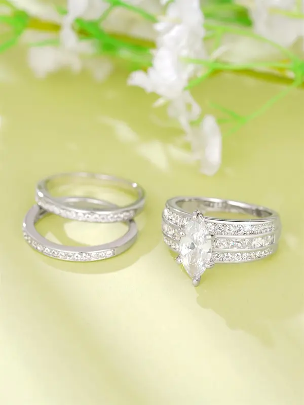 Elegant Artificial Zircon Decorated Ring Set, 3 Counts Rings for Women, Engagement Anniversary Party Accessories, Trendy All-match & Exquisite Jewelry for Birthday Gift 8