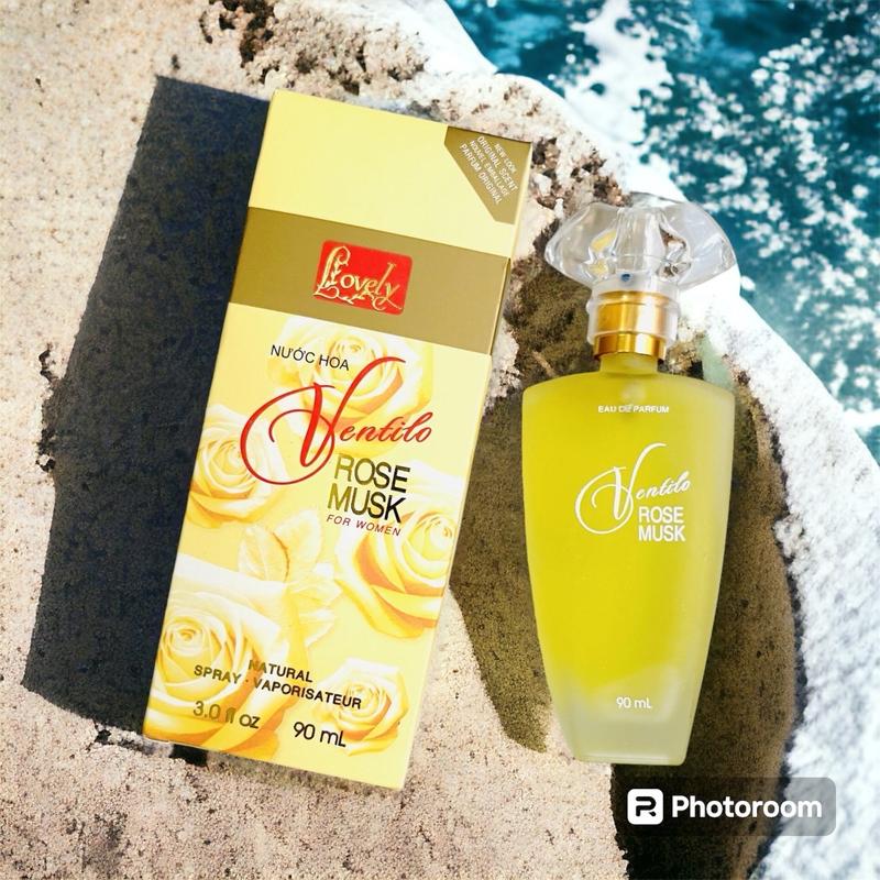 Nước hoa Nữ Ventilo Rose Musk Vàng Perfume 90ml, Chai Thuỷ Tinh Gọn Nhẹ - Chăm Sóc Da, Women, Cosmetic