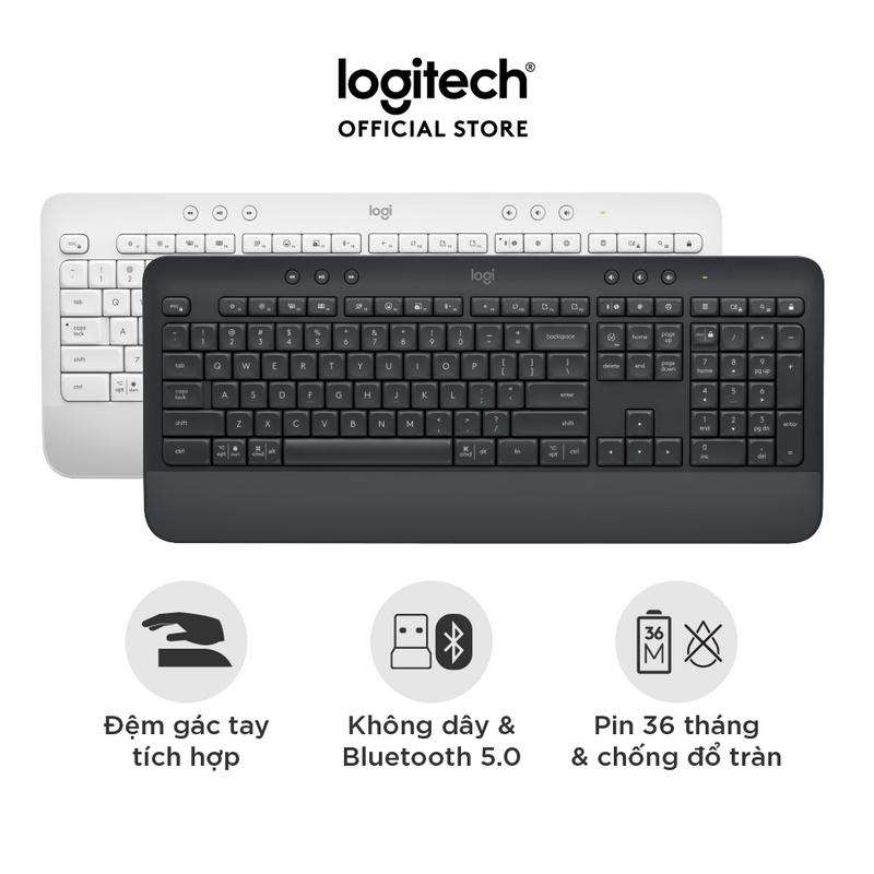 Bàn Phím Không Dây Logitech Signature K650 - Nhỏ gọn, gác tay tích hợp, tương thích Mac, Bluetooth & USB Bolt ban  phim