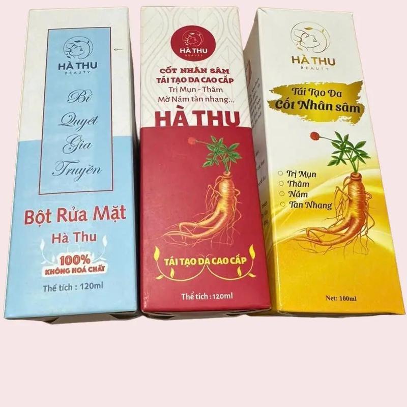 Hà Thu cốt nhân sâm 2 loại ( loại vừa và mạnh) tặng kèm 1 chai bột rửa mặt Skincare