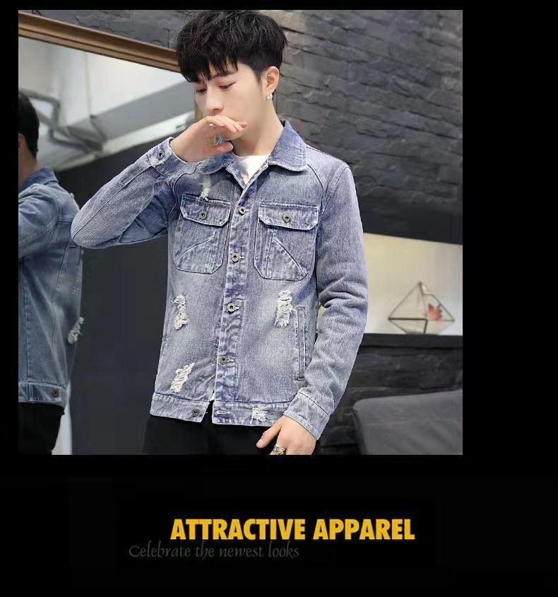 Product Introduction of New Denim Jacket Men's Casual Trendy Men's Denim Jacket Youth Denim Clothing Korean-Style Slim-Fit Light-Colored Jacket Sneaker 17