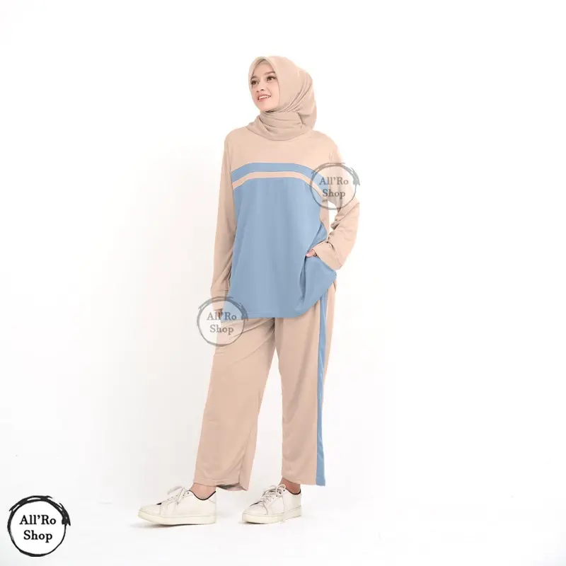 All'Ro Shop Setelan Olahraga Wanita Pakaian Senam Muslim Hijab Friendly Ukuran L XL XXL Jumbo Sport Baju Celana Panjang Bahan Babyterry Lembut Halus Nyaman di Pakai