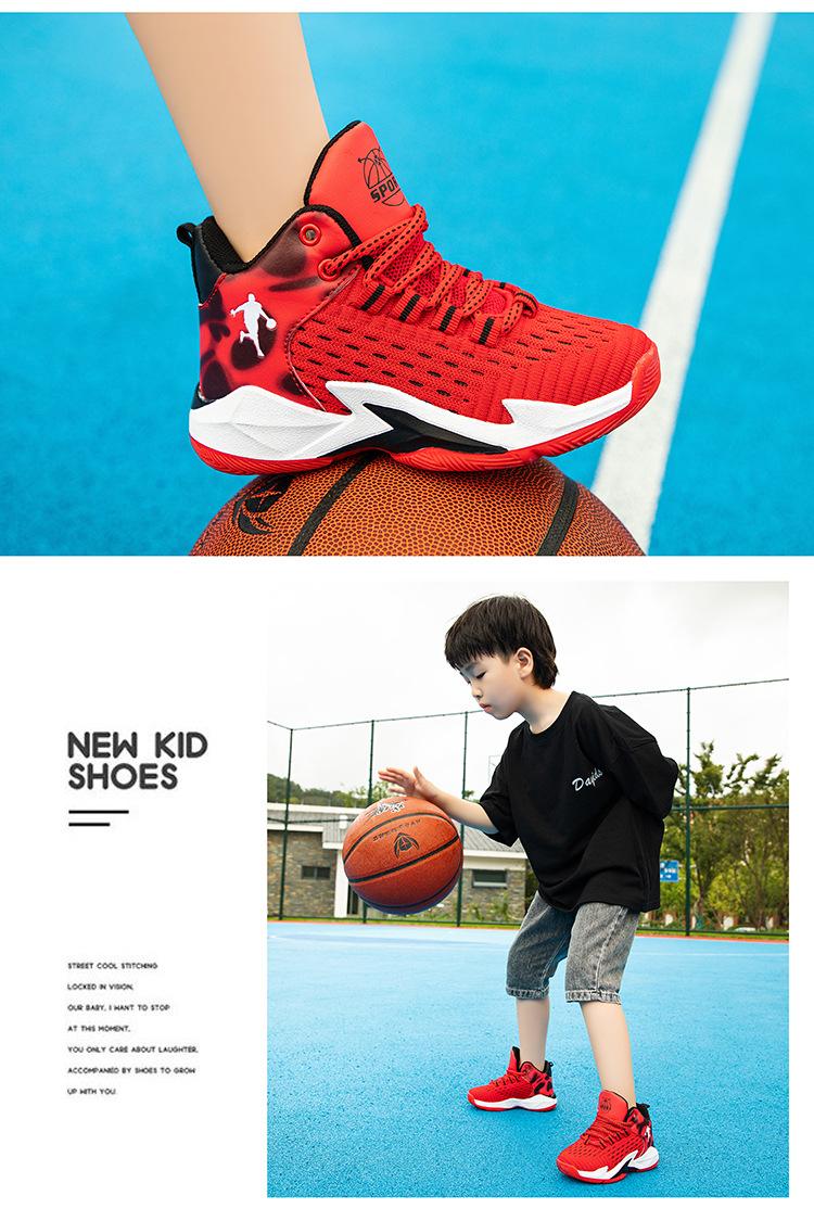Barnbasketskor Höga 2023 Vår och sommar Nya pojkars sportskor Mesh Andningsbara Medium och stora barnpojkarsneakers_voghion.com
