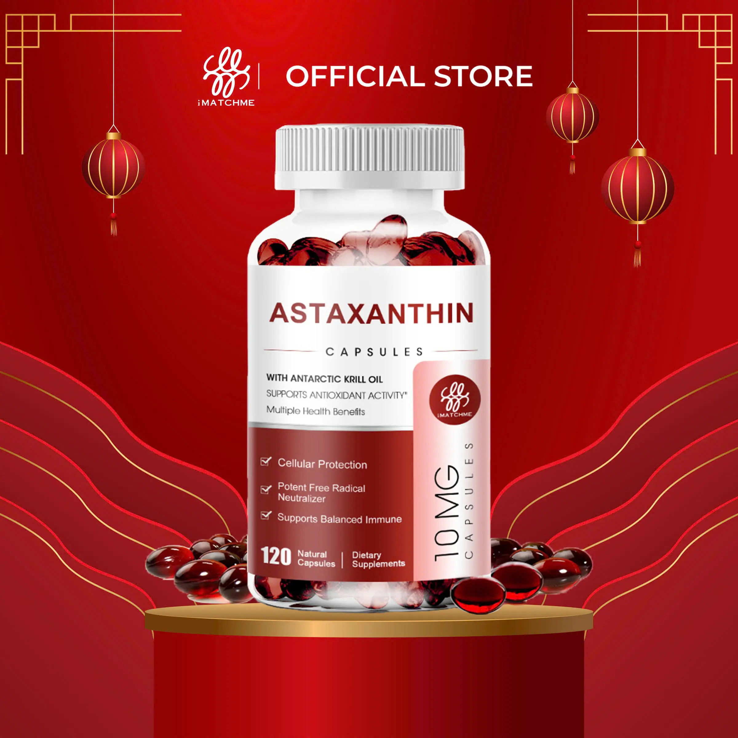 Viên uống iMATCHME Astaxanthin với dầu nhuyễn thể Nam Cực hỗ trợ chăm sóc da, làm chậm lão hóa, Bảo vệ sức khỏe tim mạch và não bộ