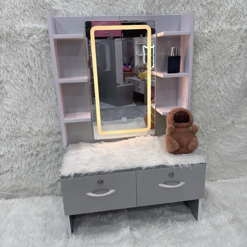 Bàn trang điểm 2 ngăn kéo gương led cảm ứng ba màu makeup