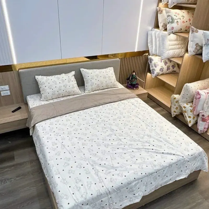 Set 4 món cotton sơ đũi đậu nành 1 ga bo chun , 2 vỏ gối đầu và 1 chăn 5