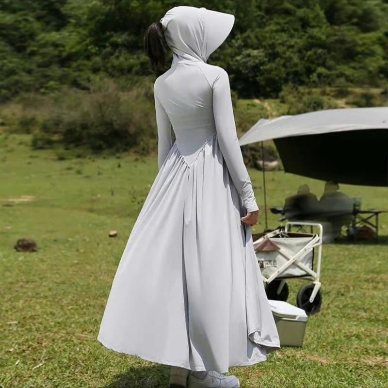 (XẢ KHO LẺ MÀU 2LOP).Áo Khoác Chống Nắng thun lạnh  Toàn Thân Nữ Dáng Váy Xếp Ly Chất Đẹp dáng váy dài dày dặn